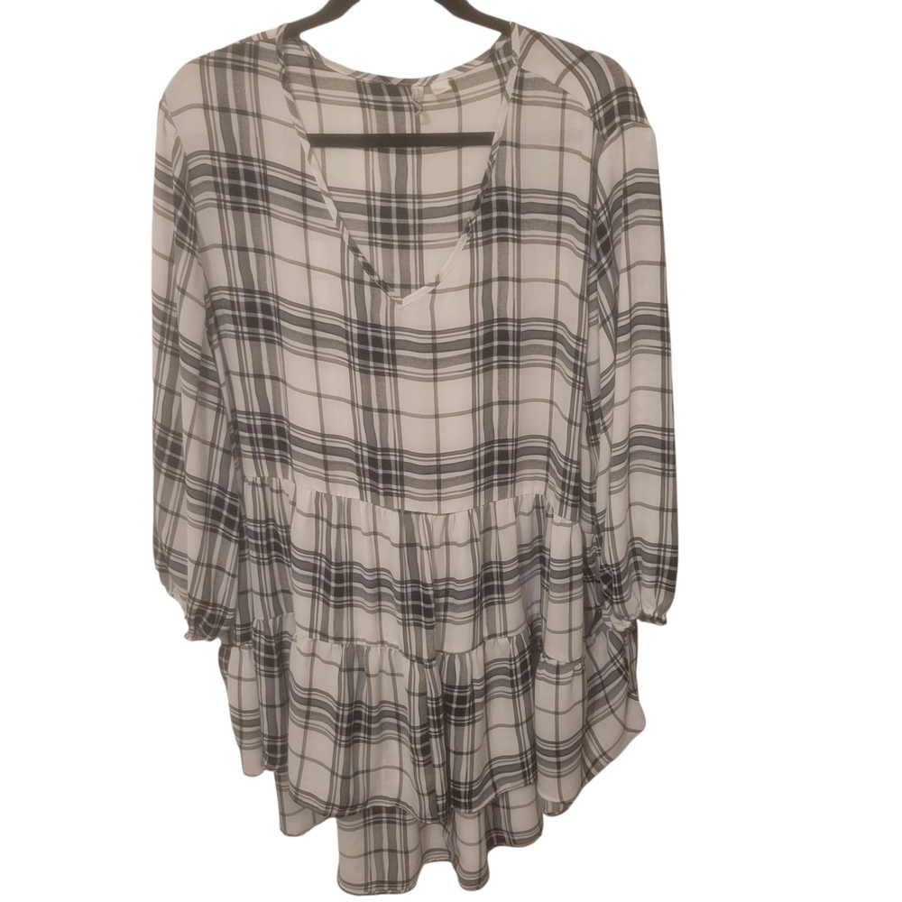 Cato‎ EST. 1947 Black & White Plaid Hi-Low Babydoll Blouse 22/24W